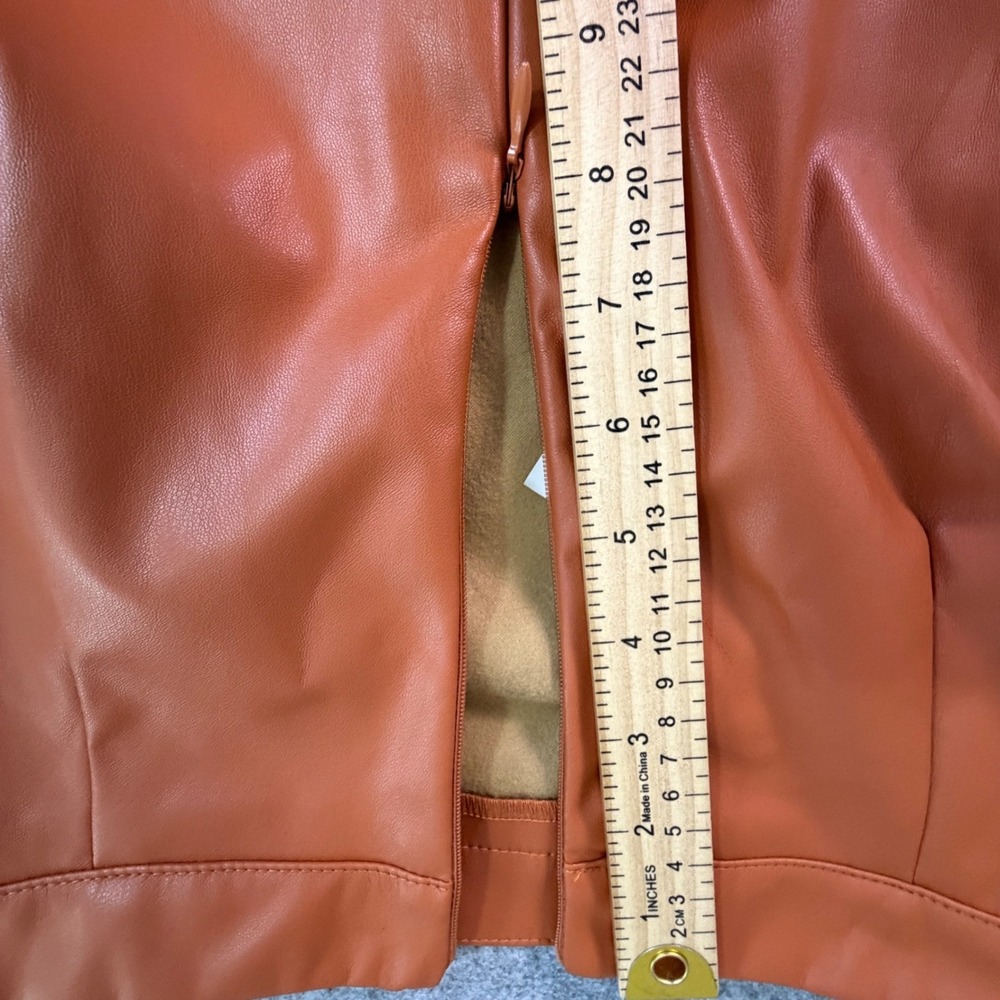 NWT by egregreis Faux Leather Orange‎ Pencil Skirt Tie Waist Size S - Picture 8 of 8